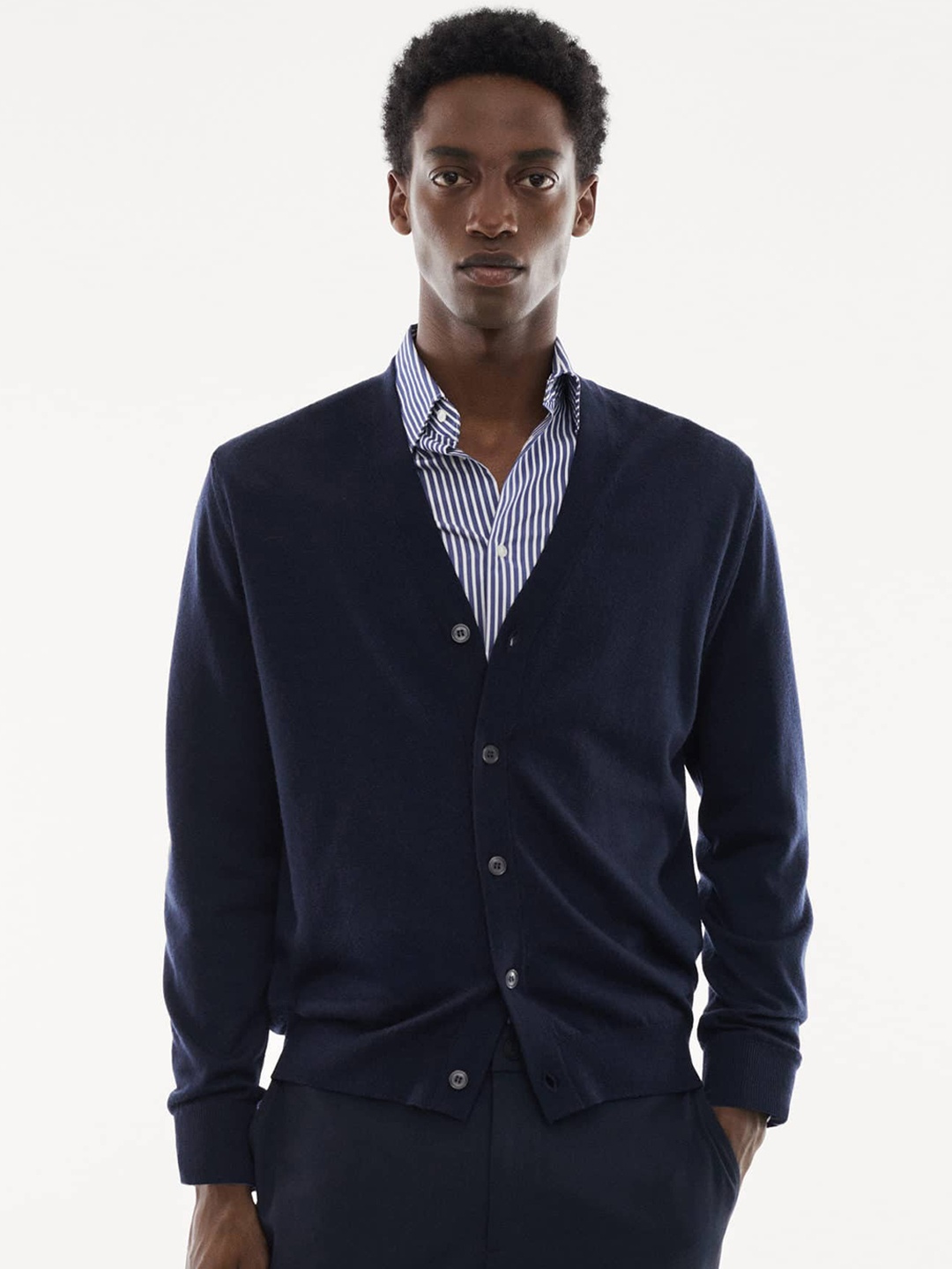 

MANGO MAN Woollen Cardigan, Navy blue