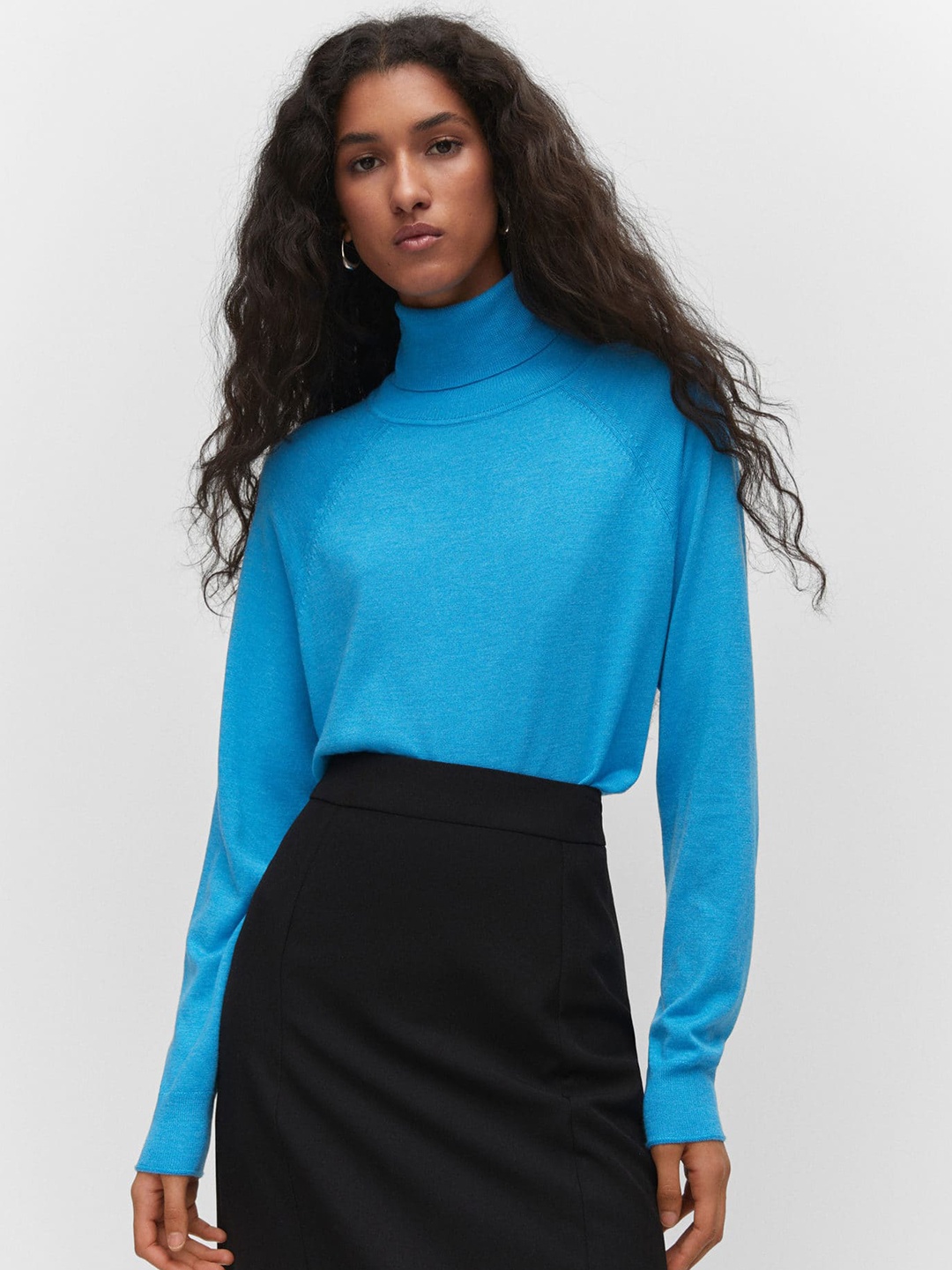 

MANGO Women Turtle Neck Pullover, Blue