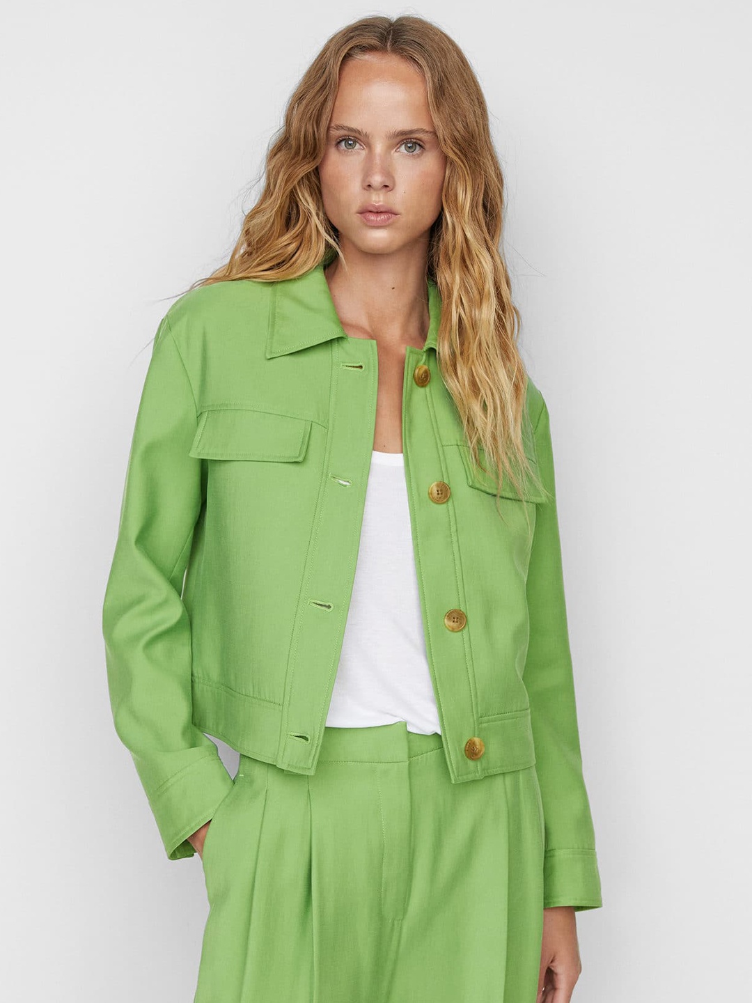 

MANGO Spread Collar Tailored Jacket, Green