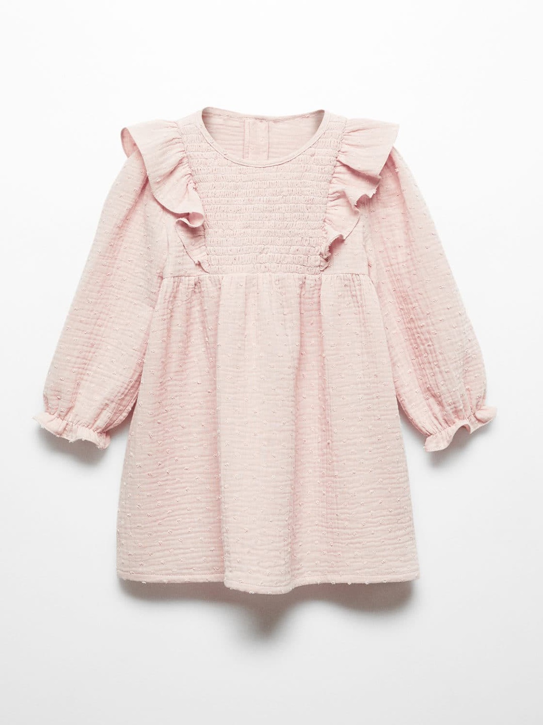 

Mango Kids Girls Self Design Puff Sleeve Smocked A-Line Dress, Pink