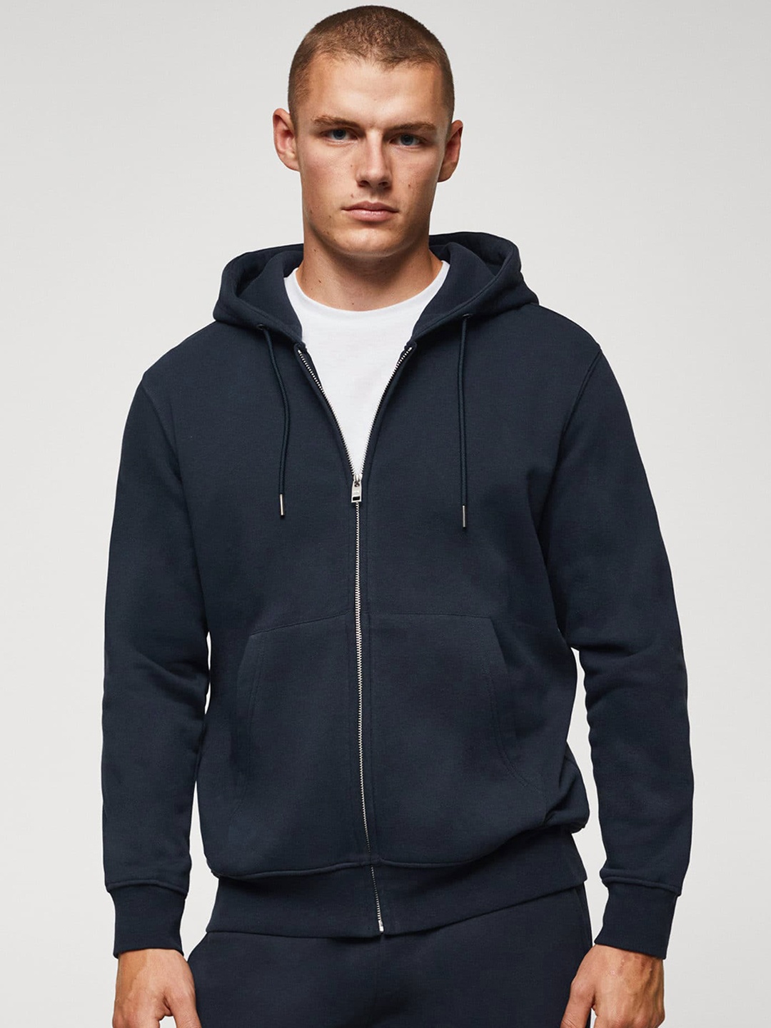 

MANGO MAN Front-Open Hooded Sweatshirt, Navy blue