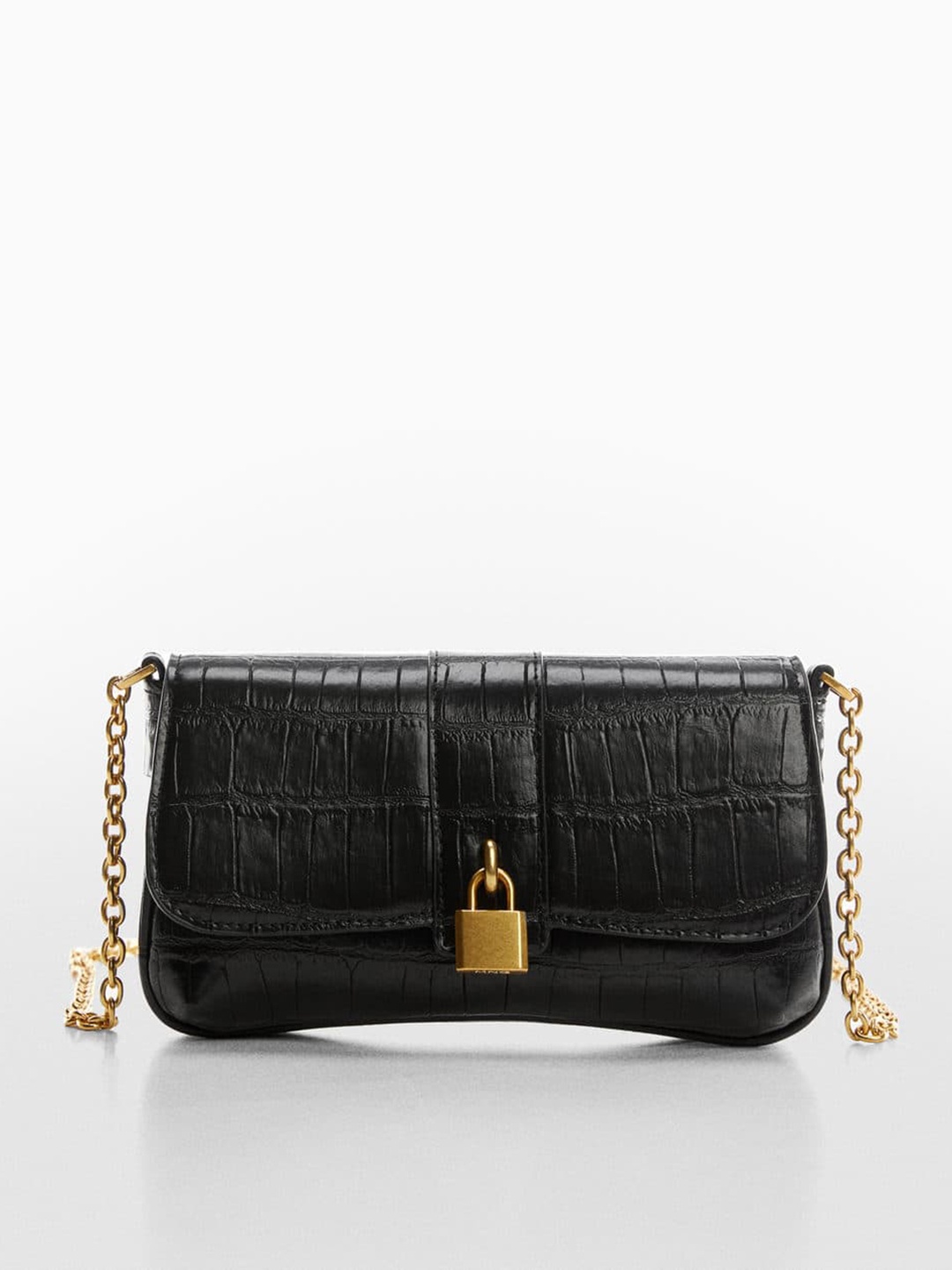 

MANGO Croc Textured Structured Sling Bag, Black