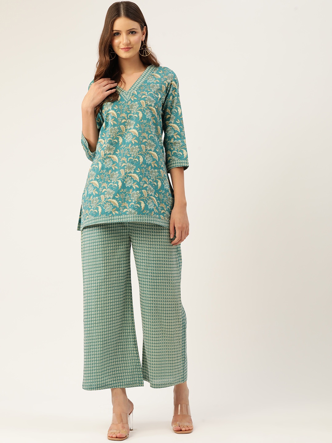 

Jaipur Morni Women Printed Cotton Tunic with Palazzos, Green