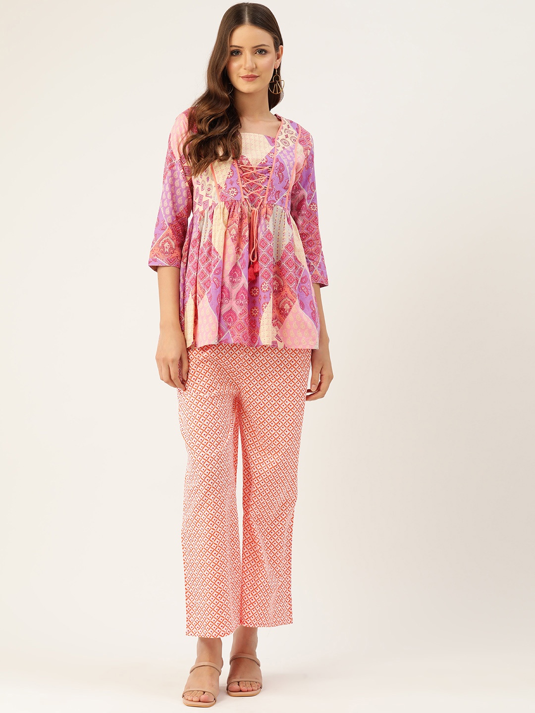 

Jaipur Morni Women Printed Cotton Tunic with Palazzos, Purple