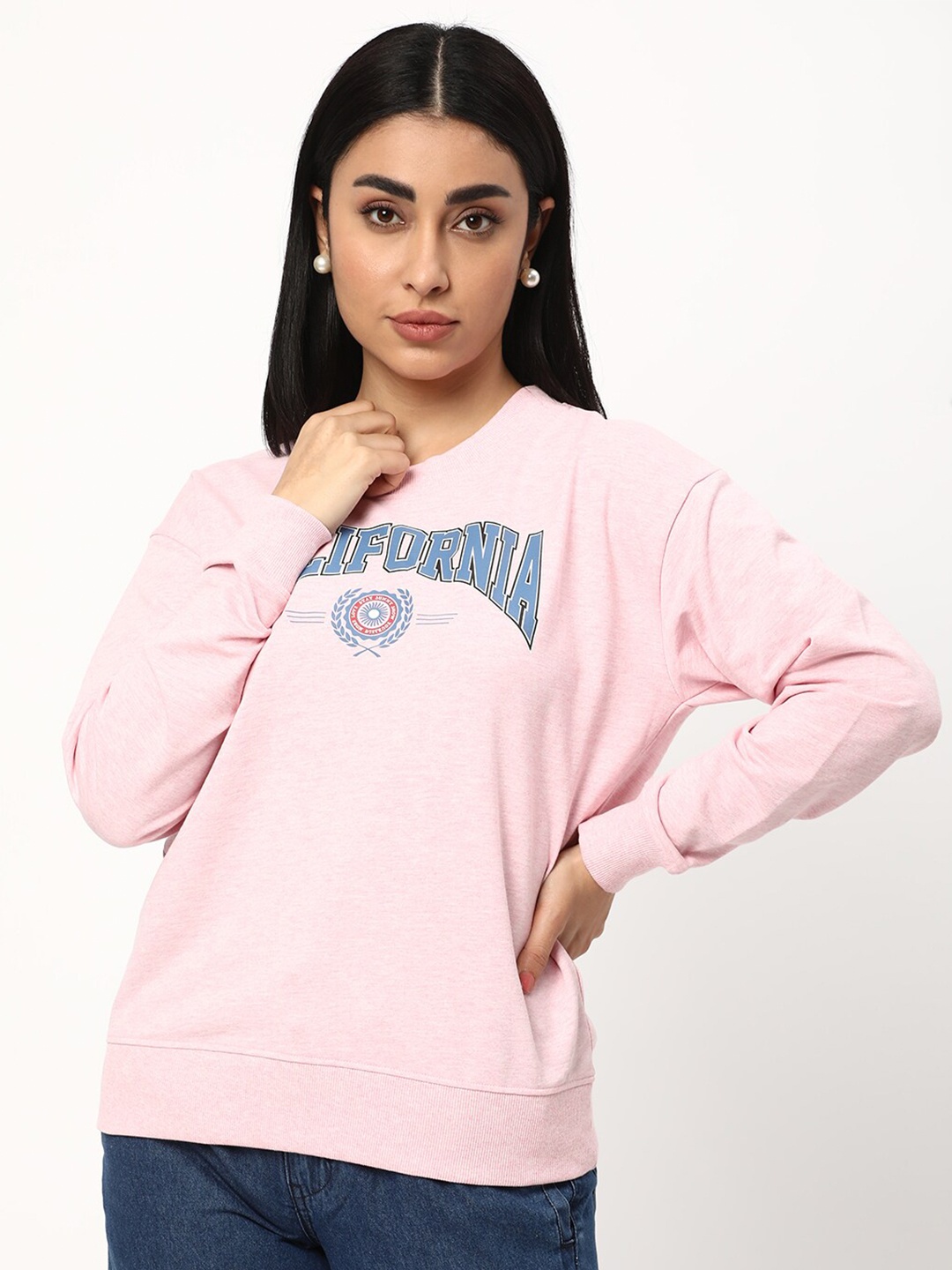 

R&B Typography Printed Cotton Pullover, Pink