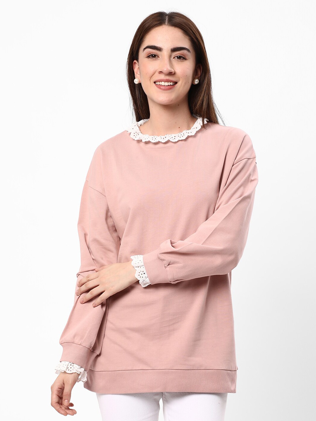 

R&B Drop Shoulder Cotton Pullover, Pink