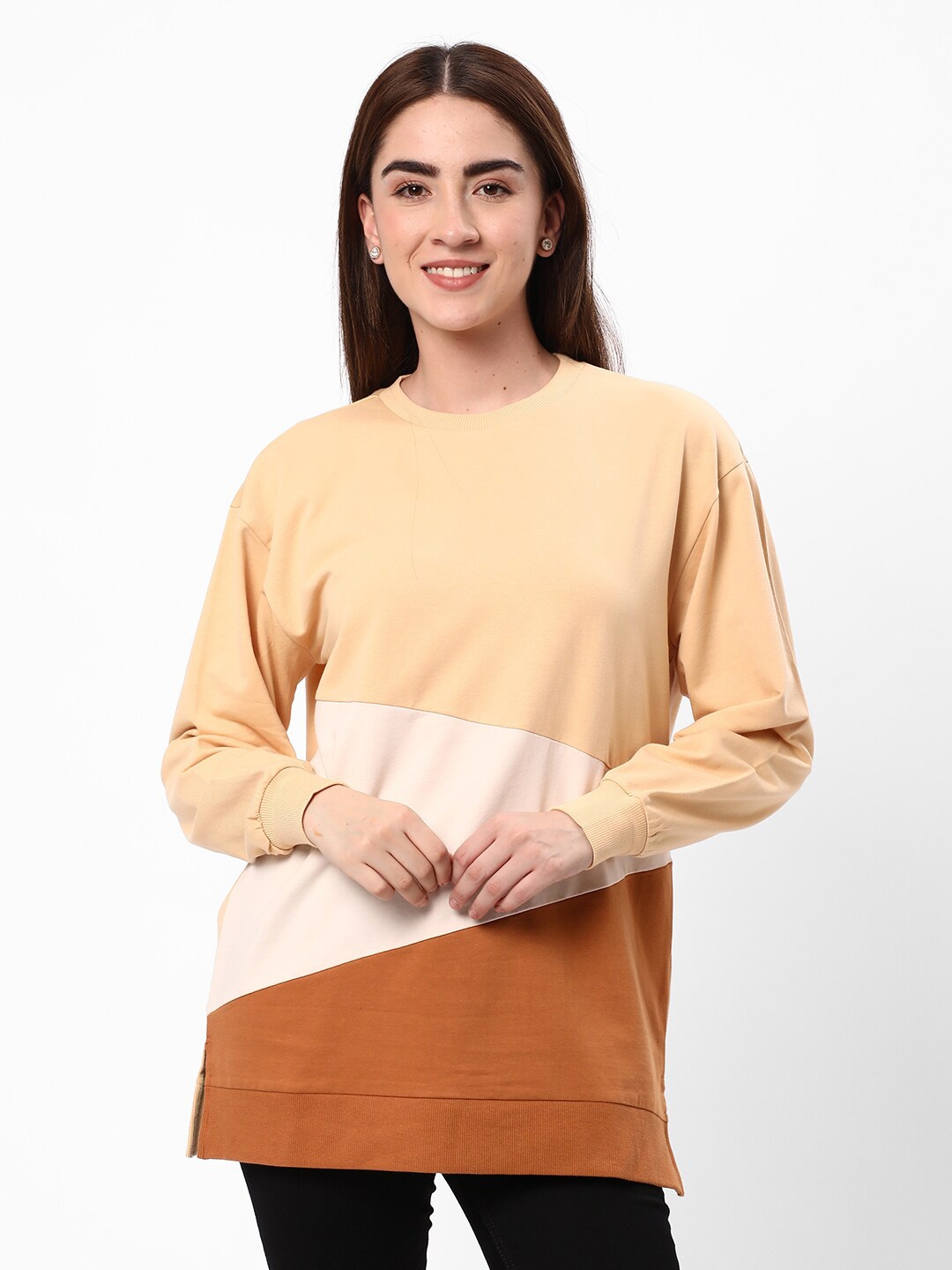 

R&B Colourblocked Cotton Sweatshirt, Yellow