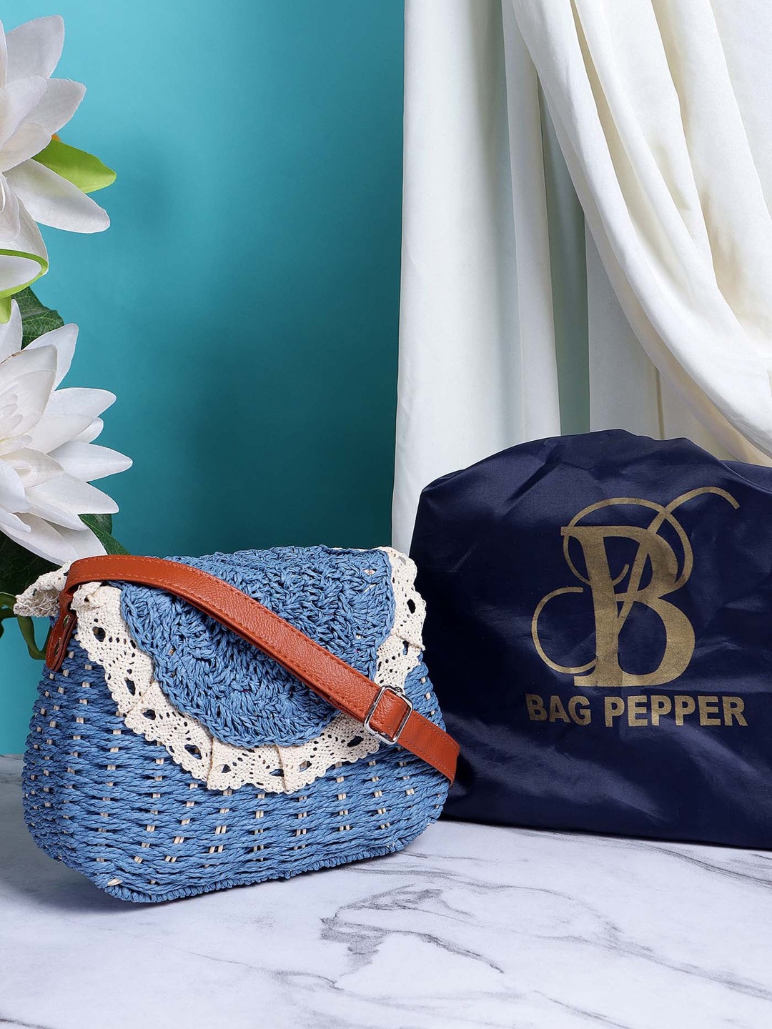 

Bag Pepper Self Design Structured Jute Sling Bag, Blue