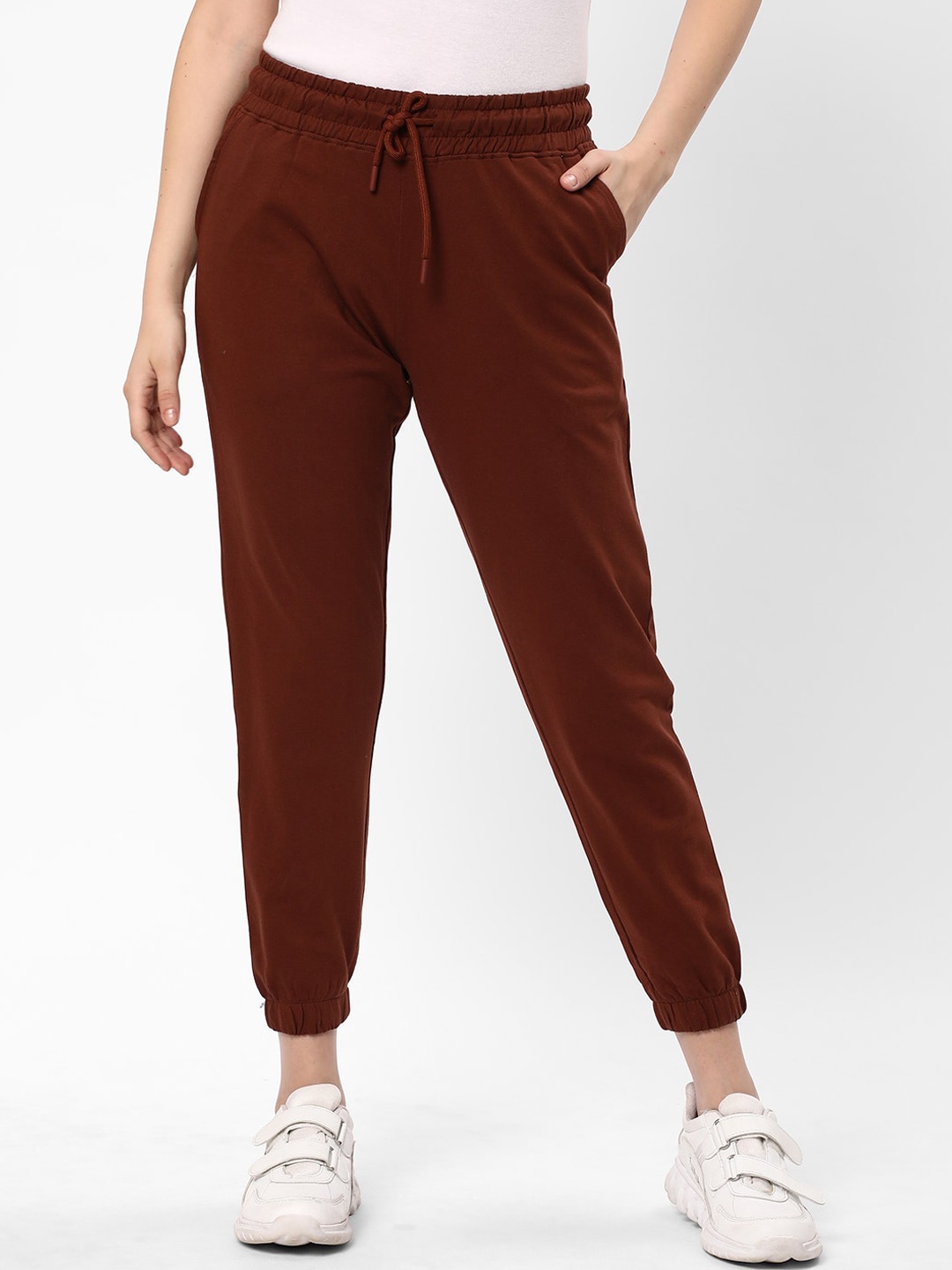 

R&B Women Mid Rise Cotton Joggers, Brown