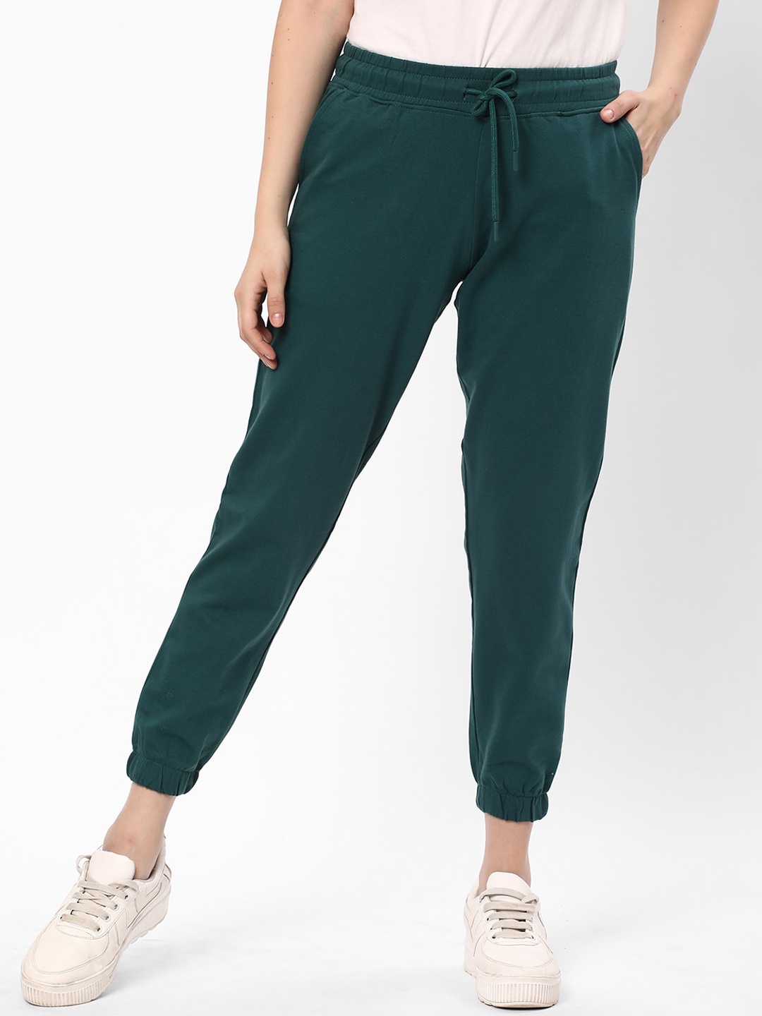 

R&B Women Mid Rise Cotton Joggers, Teal