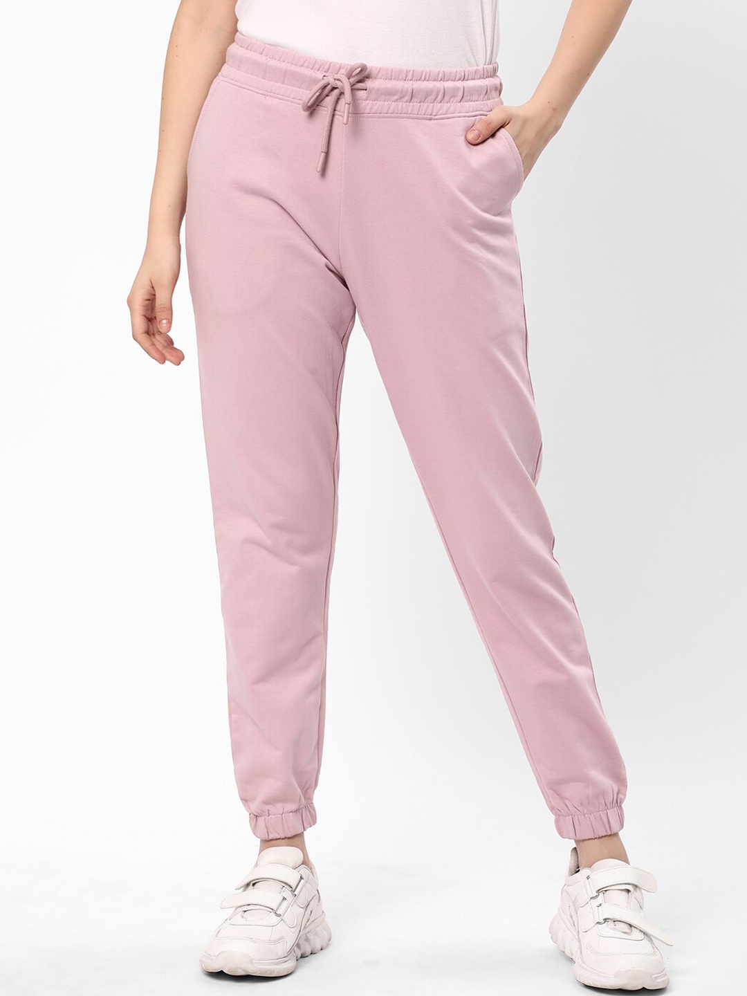 

R&B Women Mid Rise Cotton Joggers, Pink
