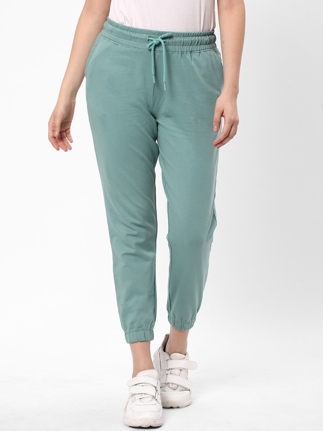 

R&B Women Mid Rise Cotton Joggers, Sea green