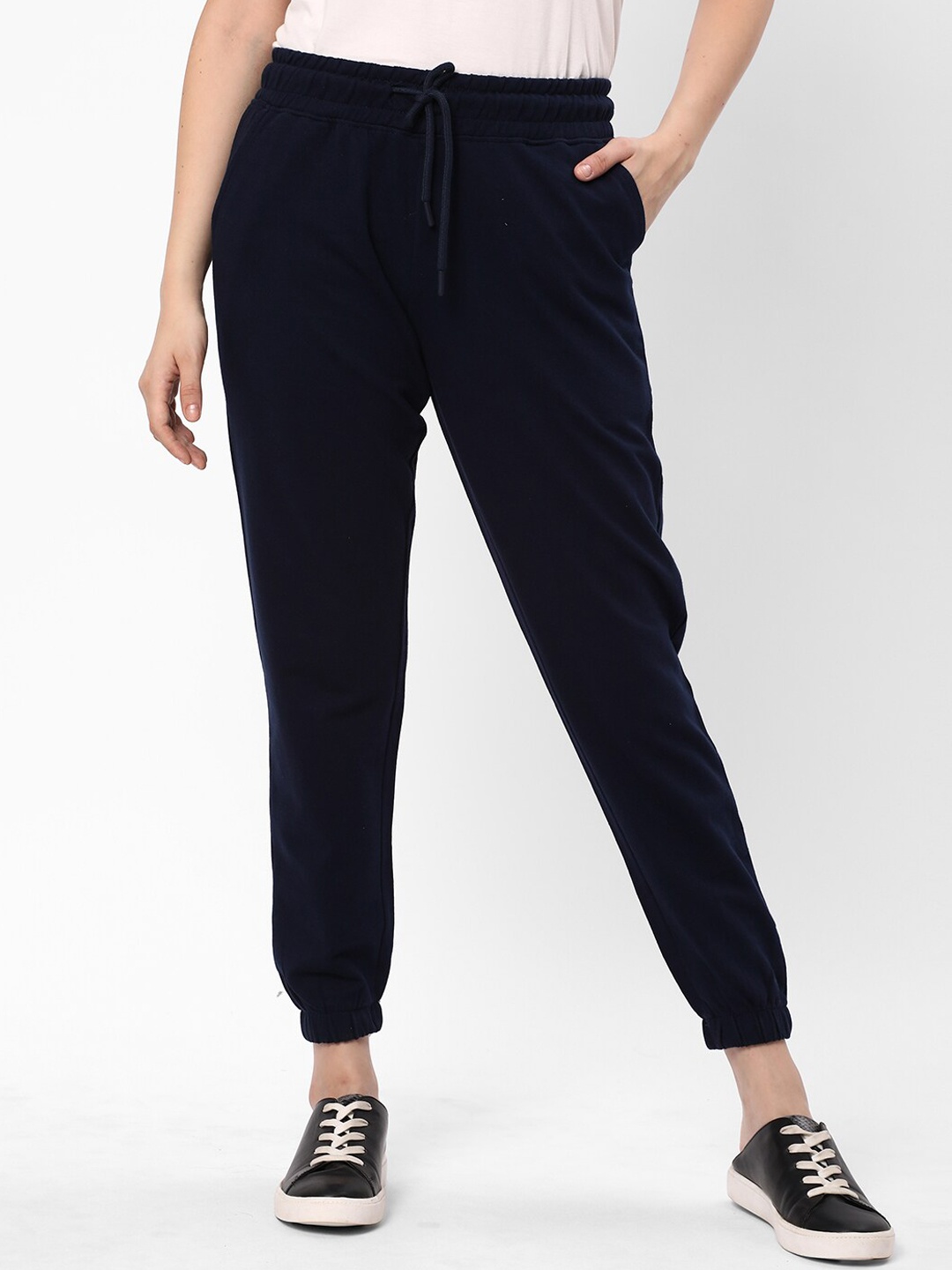 

R&B Women Mid Rise Cotton Joggers, Navy blue