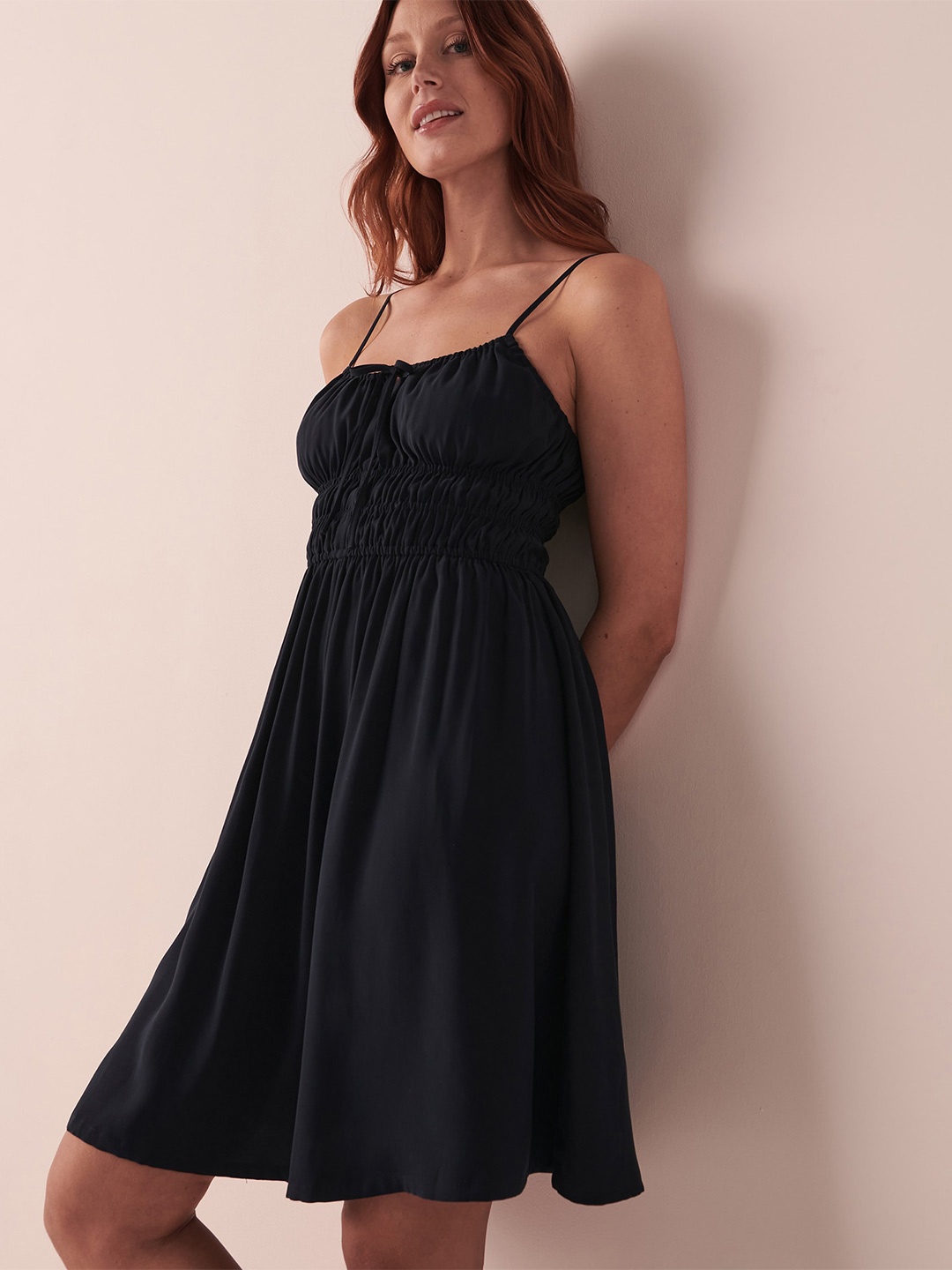

La Vie en Rose Shoulder Straps Smocked A-Line Dress, Blue