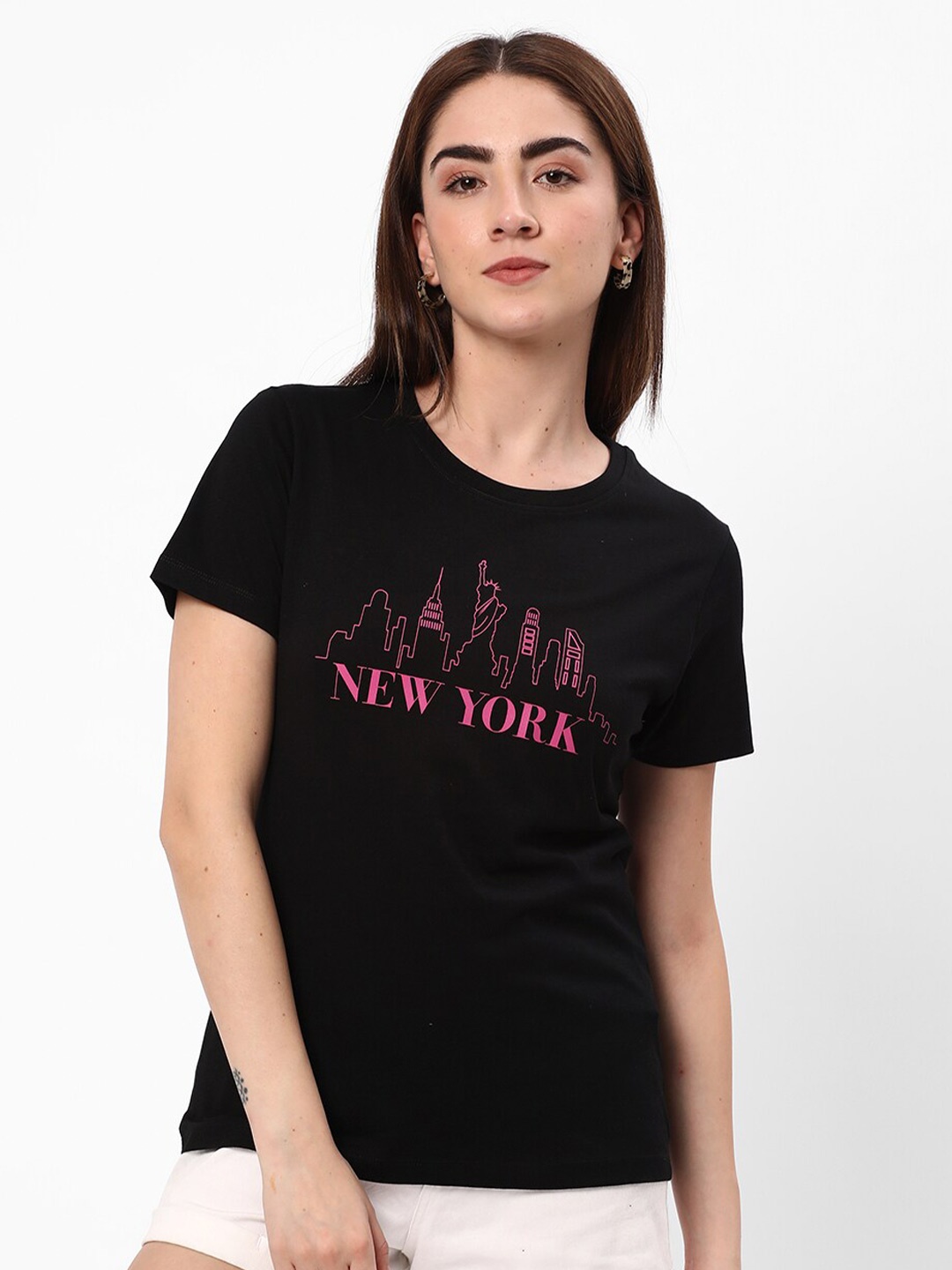 

R&B Typography Printed Cotton T-shirt, Black