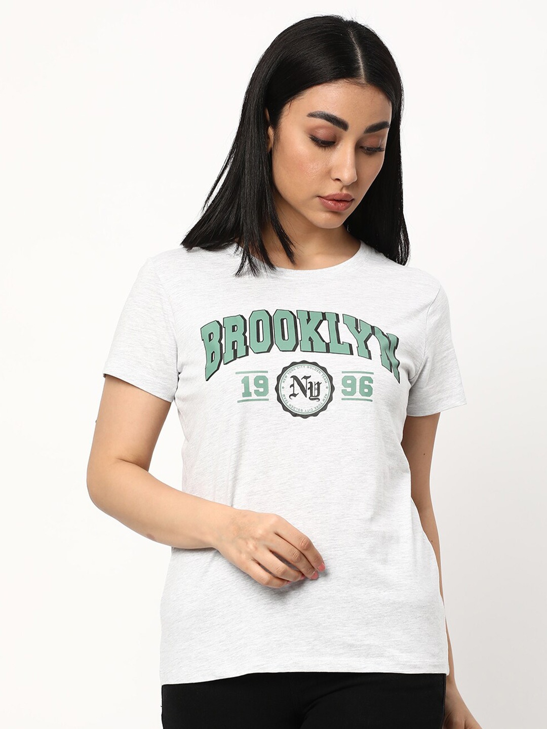 

R&B Typography Printed Casual Cotton T-shirt, Grey
