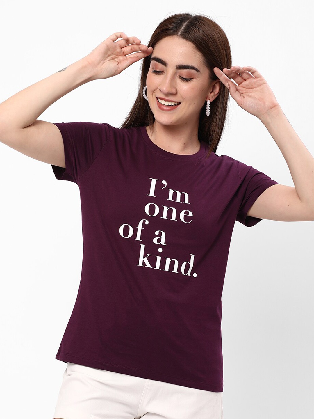 

R&B Typography Printed Casual Cotton T-shirt, Purple