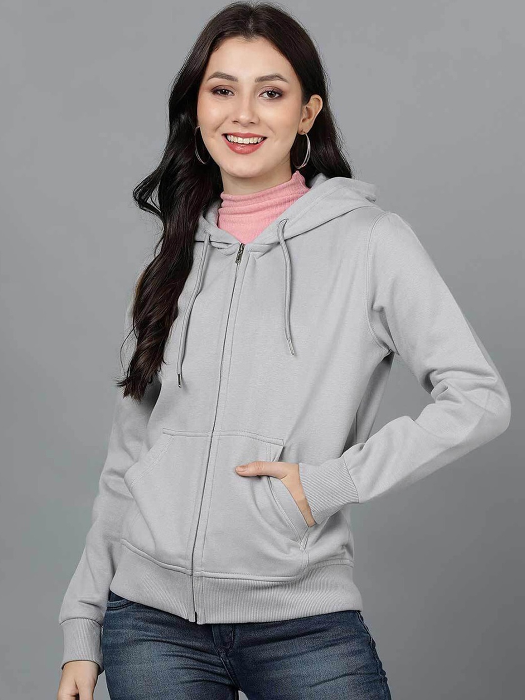 

JUNEBERRY Hooded Fleece Bomber Jacket, Grey