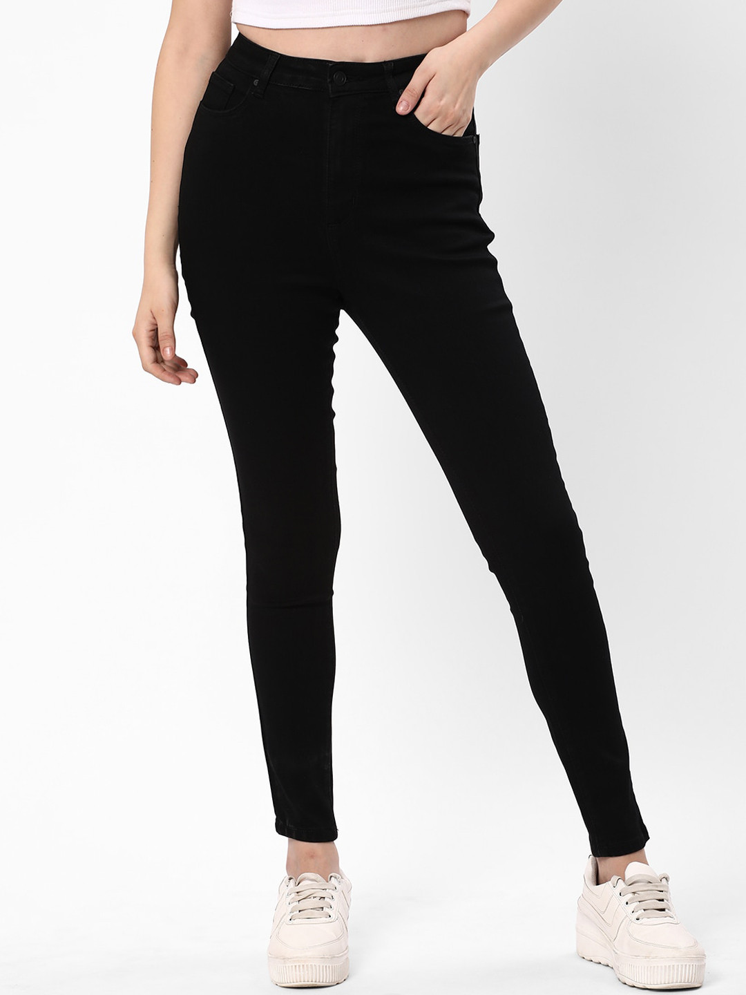 

R&B Women Skinny Fit Clean Look Cotton Jeans, Black