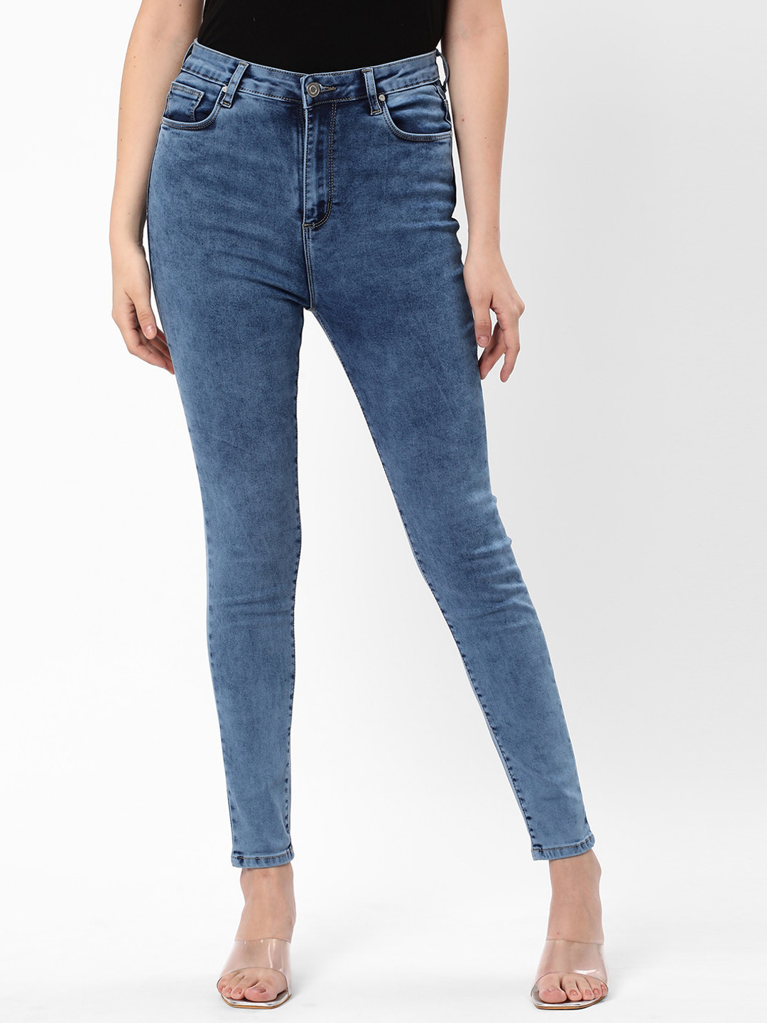 

R&B Women Skinny Fit Light Fade Clean Look Cotton Jeans, Blue