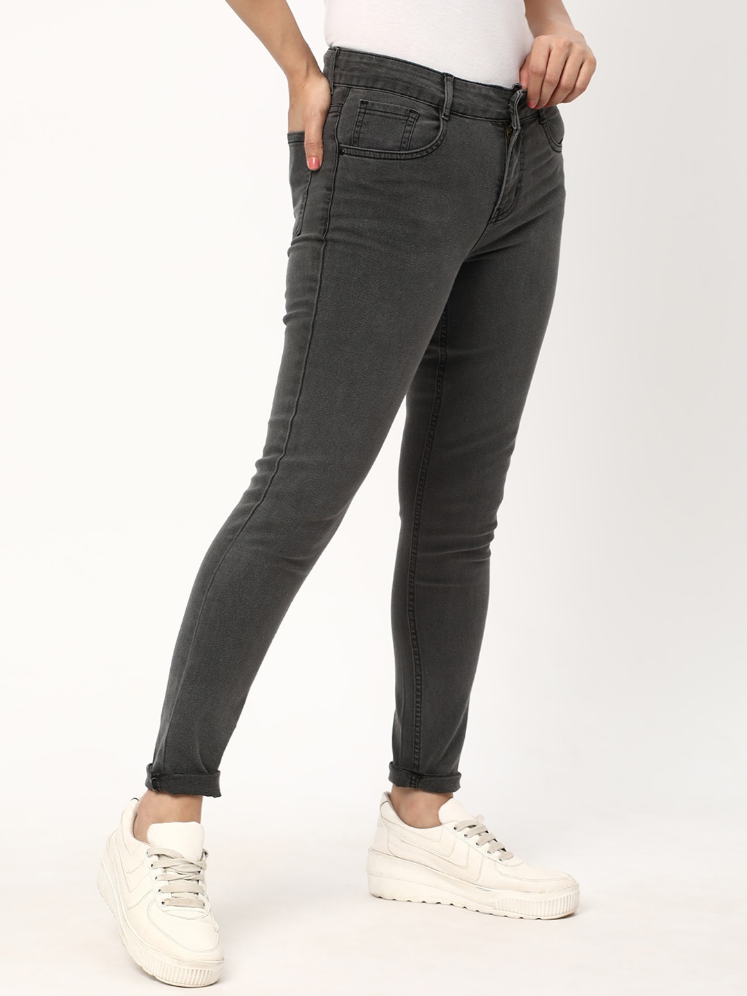 

R&B Women Skinny Fit Clean Look Cotton Jeans, Grey