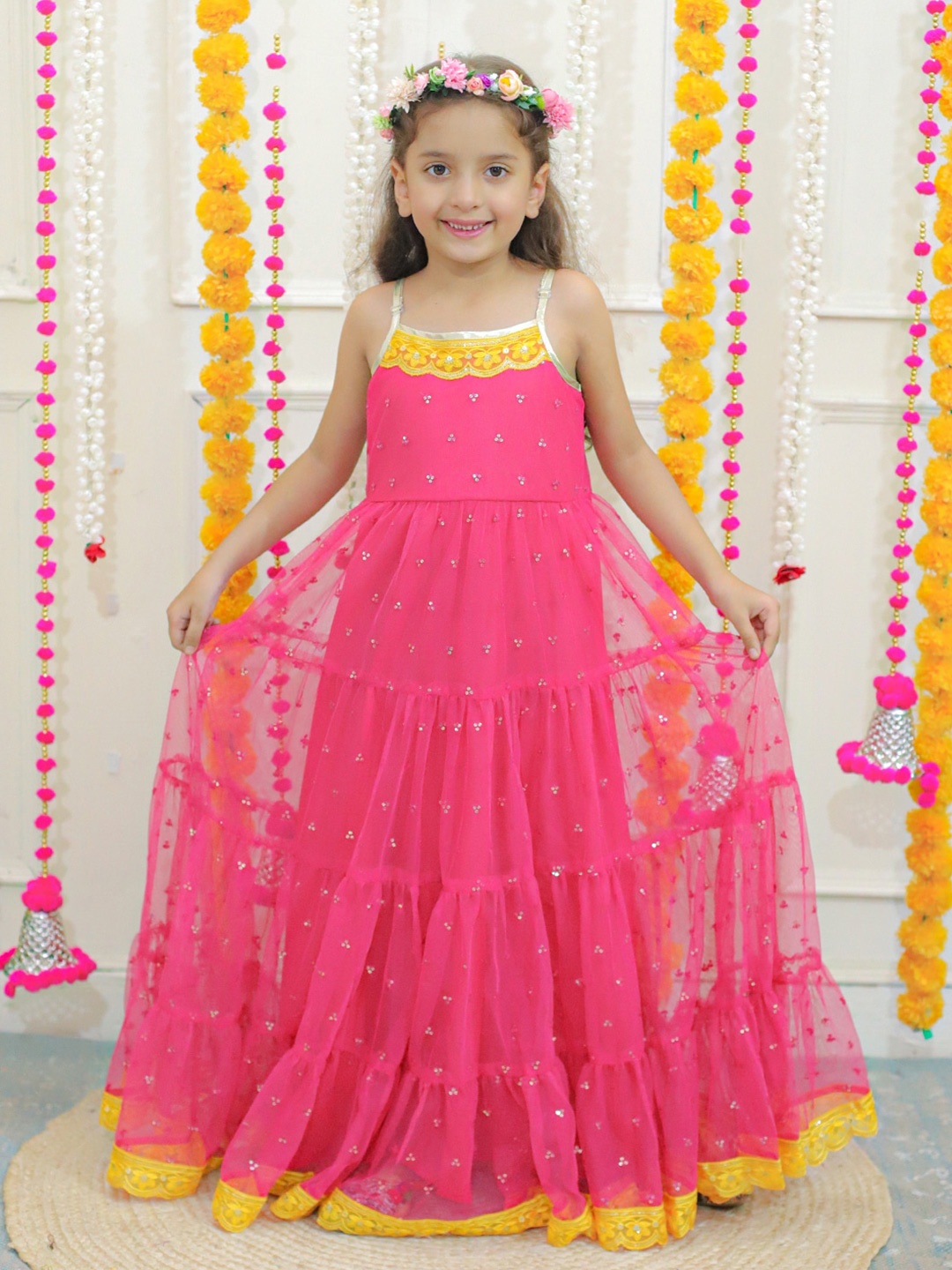 

Lil Peacock Embellished Sequined Maxi Ethnic Dress, Fuchsia