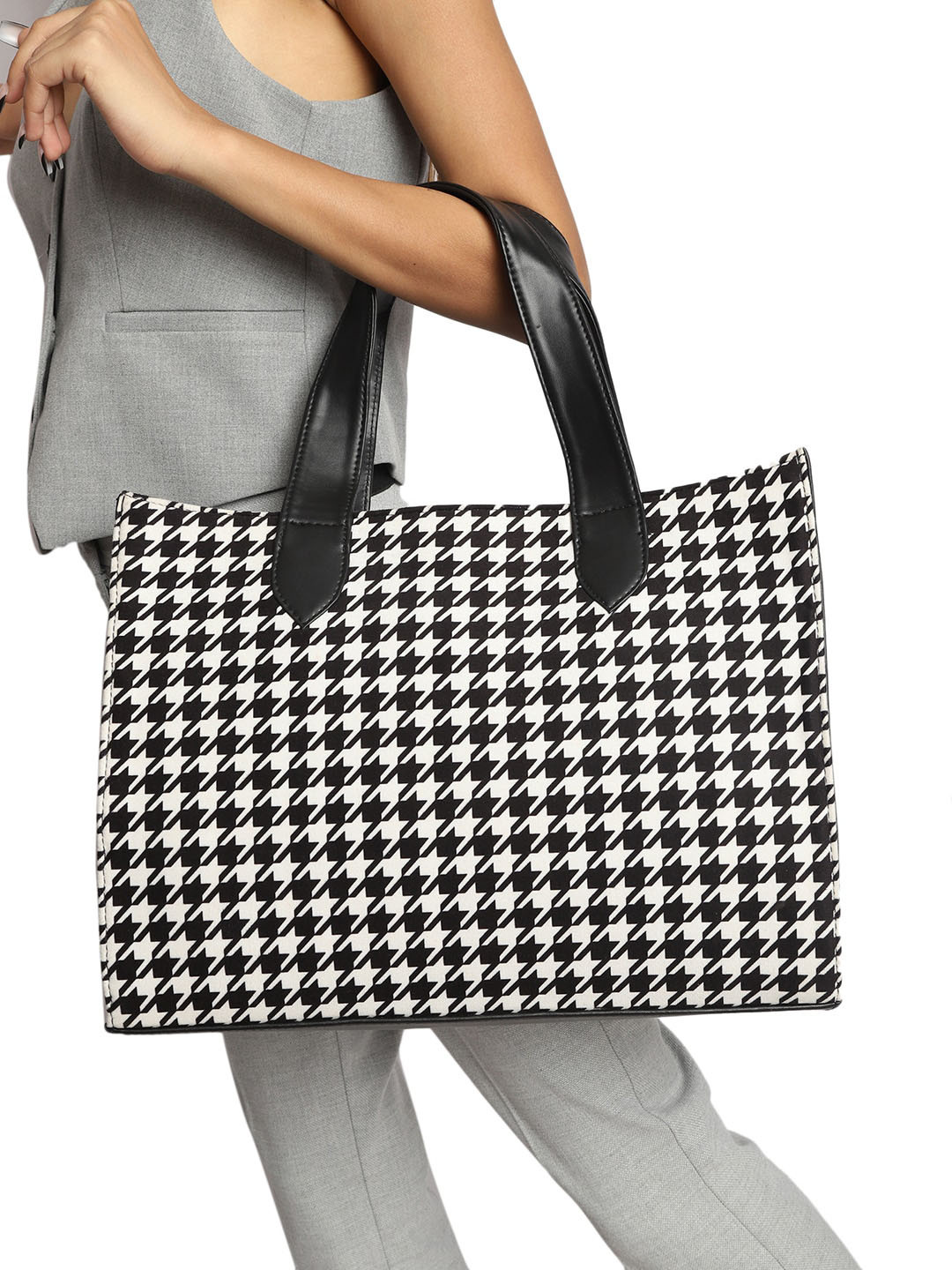 

MINI WESST Graphic Printed Oversized Structured Tote Bag, Black