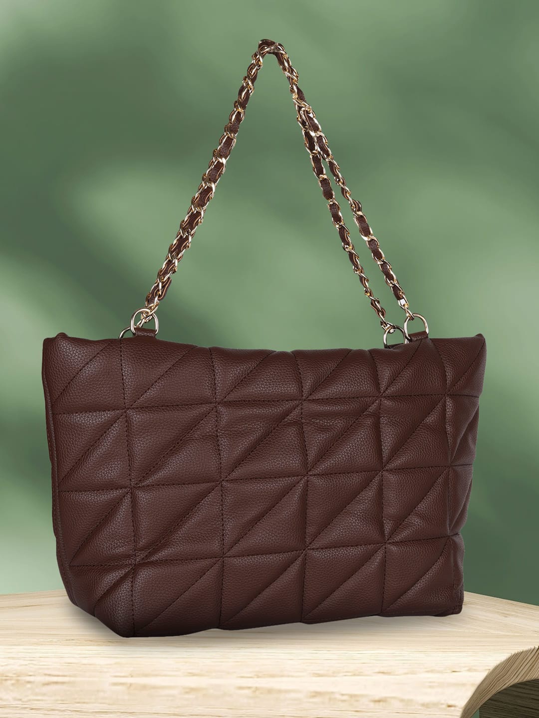 

MINI WESST Textured Shoulder Bag With Quilted, Brown