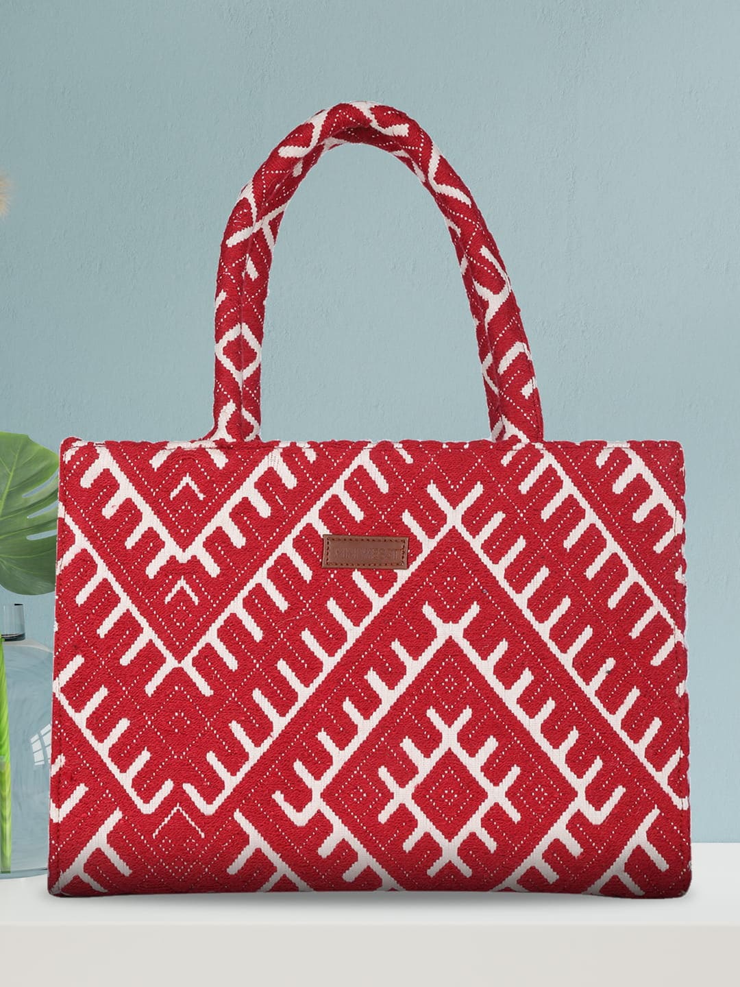 

MINI WESST Self Design Structured Tote Bag, Red
