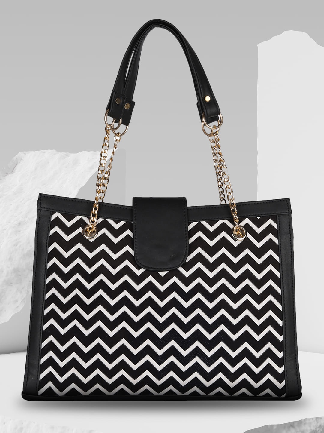 

MINI WESST Geometric Printed Oversized Tote Bag, Black