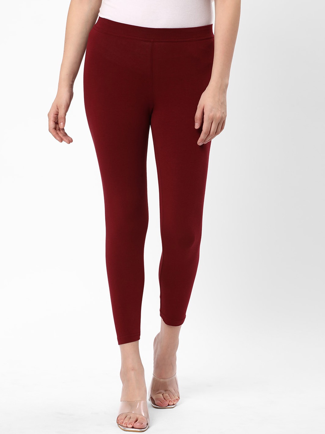 

R&B Ankle Length Cotton Leggings, Burgundy