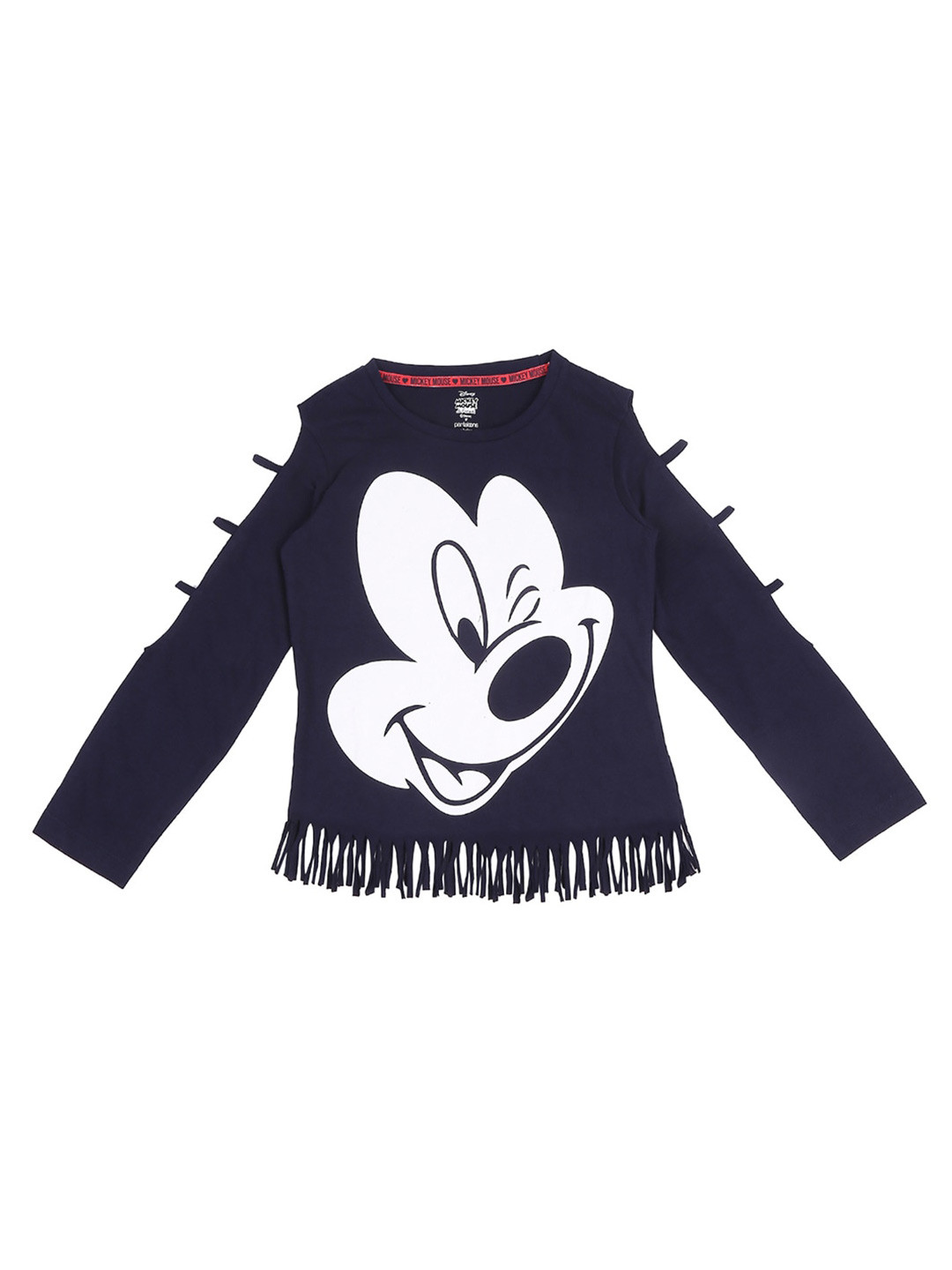 

Pantaloons Junior Girls Mickey Mouse Printed Cotton T-shirt, Navy blue