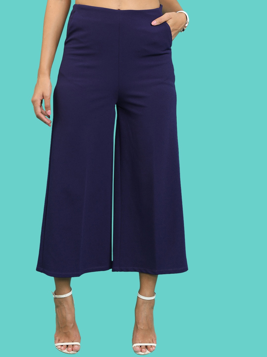 

KETCH Women Flared Mid-Rise Culottes Trousers, Navy blue