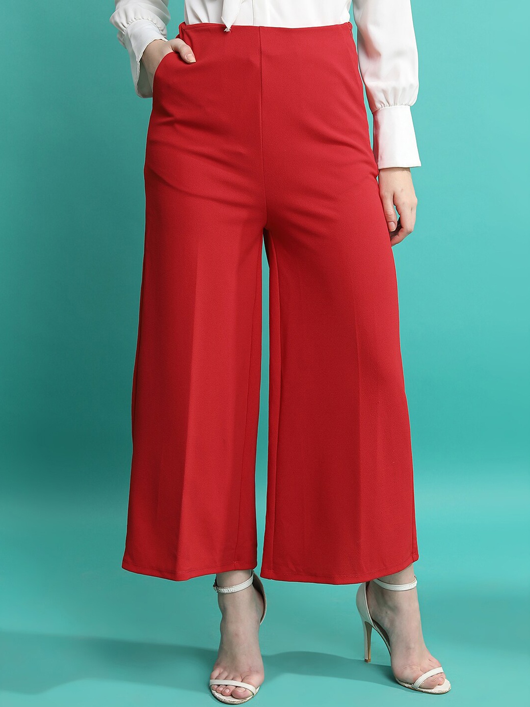 

KETCH Women Mid-Rise Flared Parallel Trousers, Red