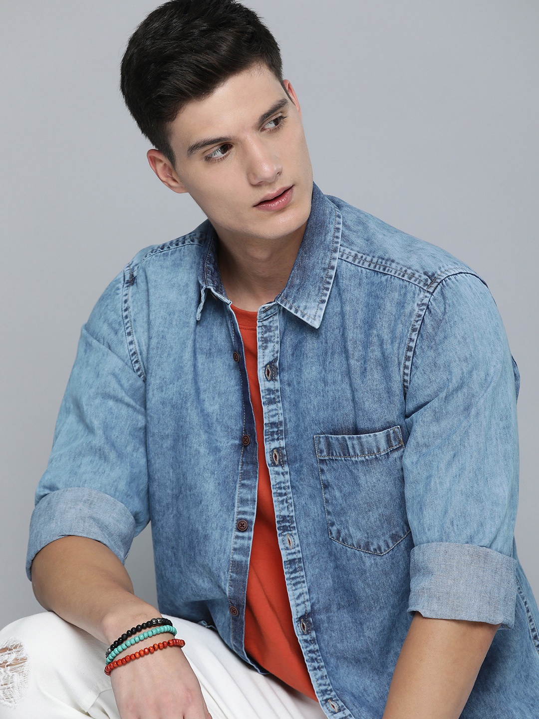 

R.Code by The Roadster Life Co. Denim Pure Cotton Casual Shirt, Blue
