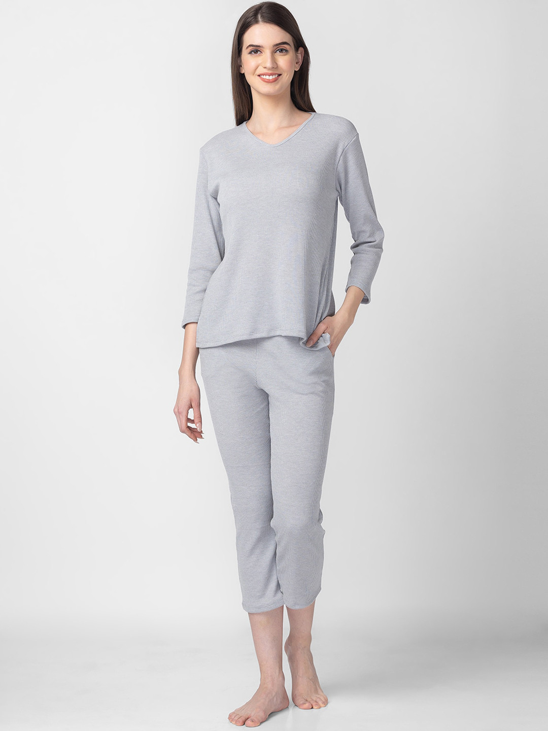

Candyskin V-Neck Pure Cotton Night suit, Grey