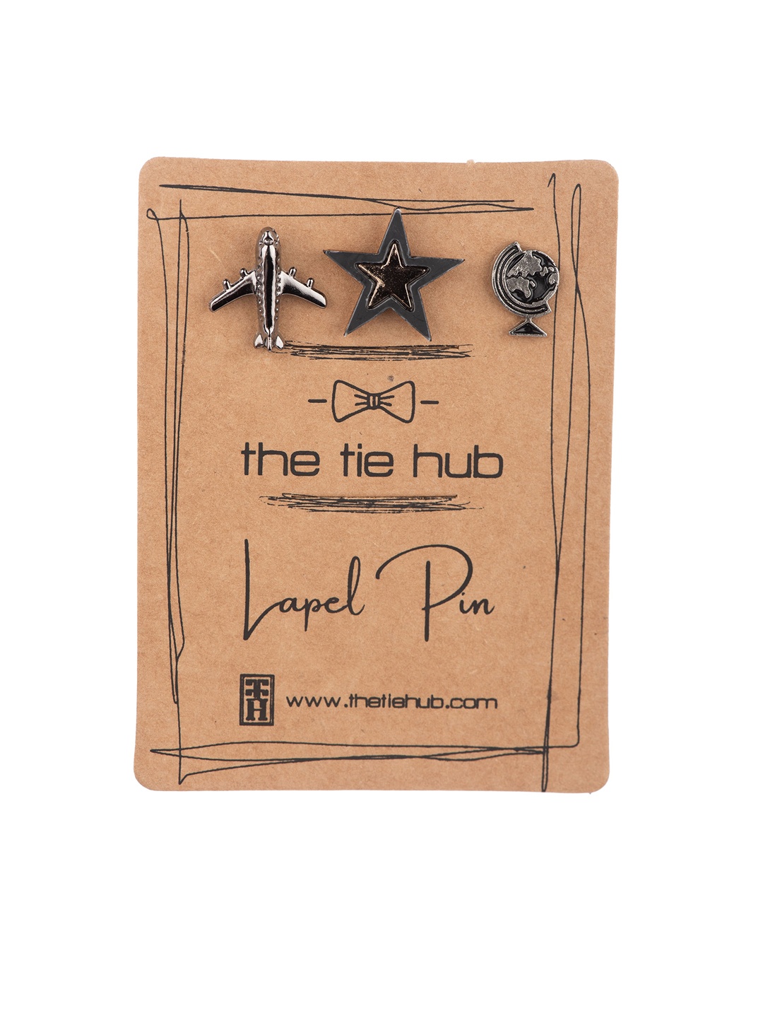 

The Tie Hub Men Set Of 3 Minimal Brass Brooch, Silver