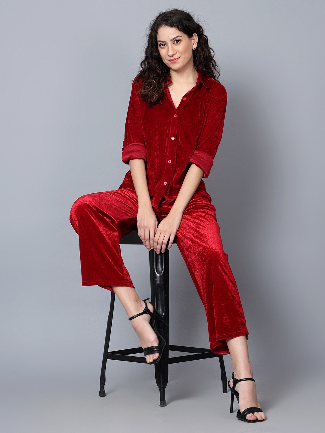 

ANVI Be Yourself Shirt With Trousers Co-Ords, Maroon