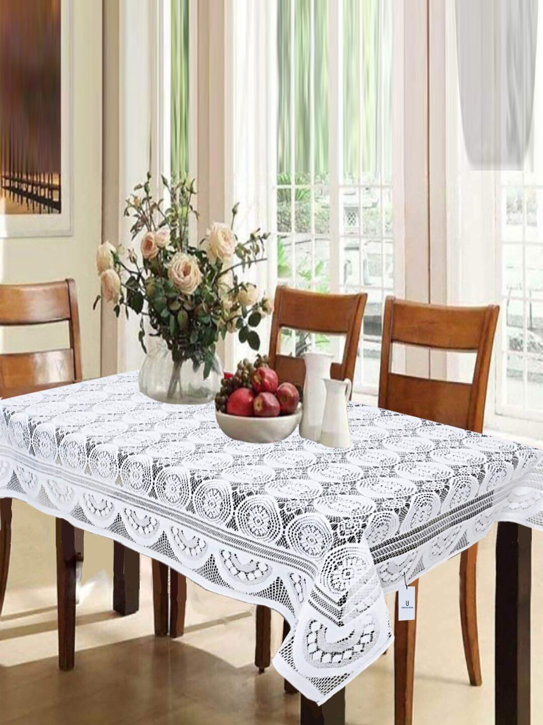 

Kuber Industries White Self-Design Cotton 6-Seater Rectangular Table Cover
