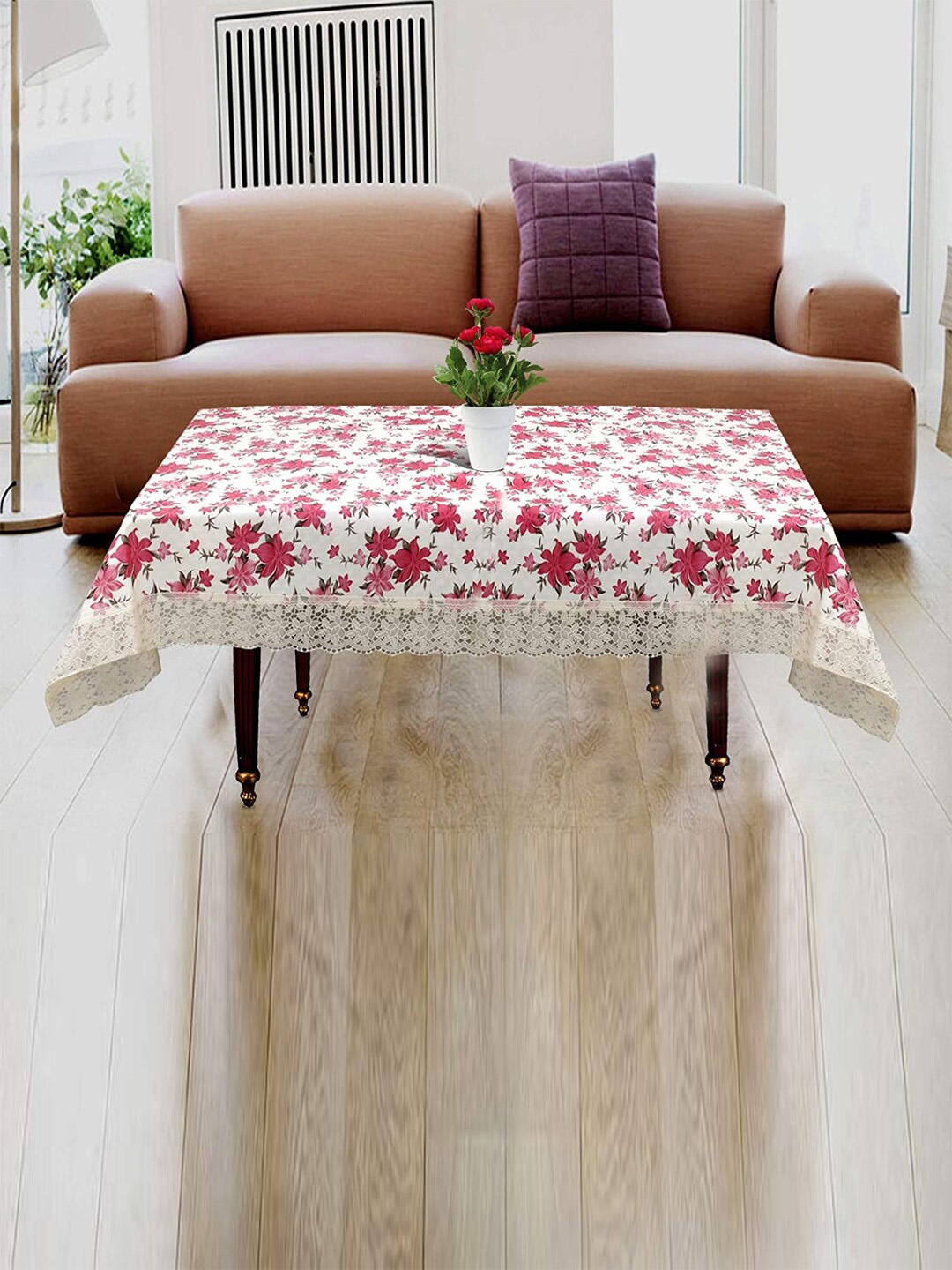 

Kuber Industries White & Pink Printed 4-Seater Rectangular Table Cover