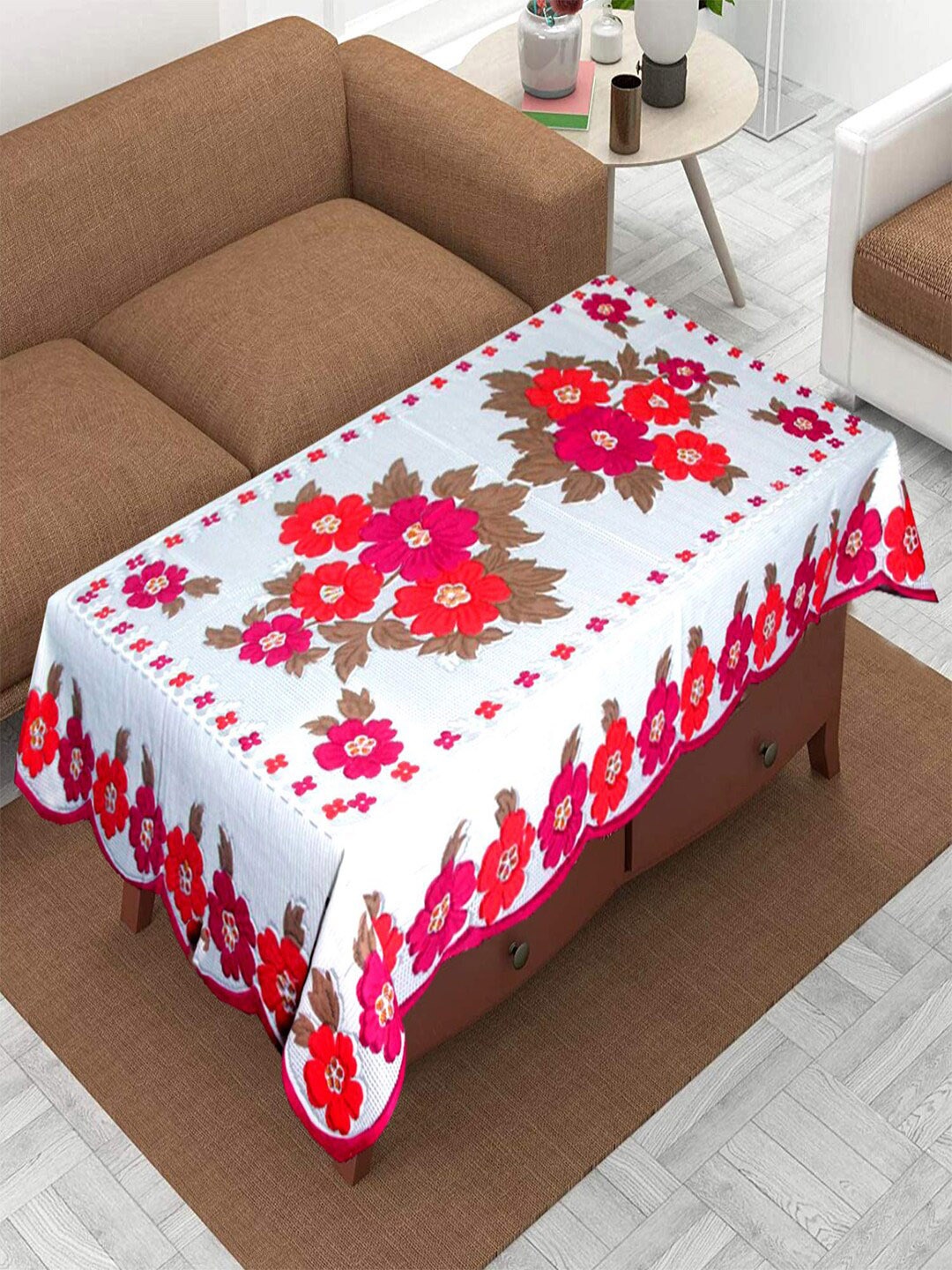

Kuber Industries White & Pink Printed Cotton 4-Seater Rectangular Table Cover