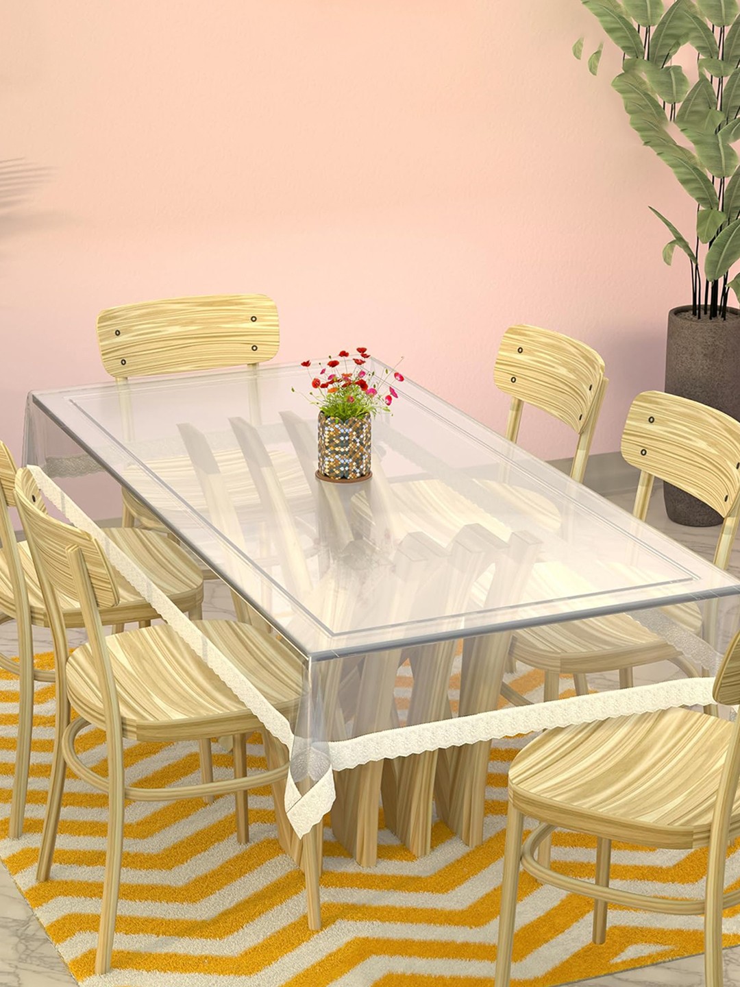 

Kuber Industries White 6-Seater Rectangular Table Cover