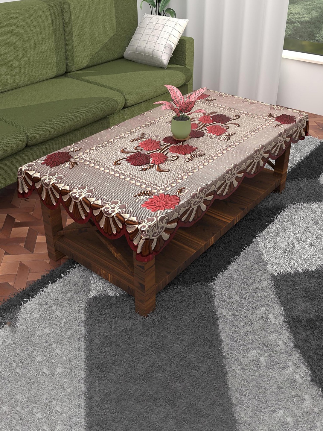 

Kuber Industries Red & Beige Self-Design Cotton 4-Seater Rectangular Table Cover