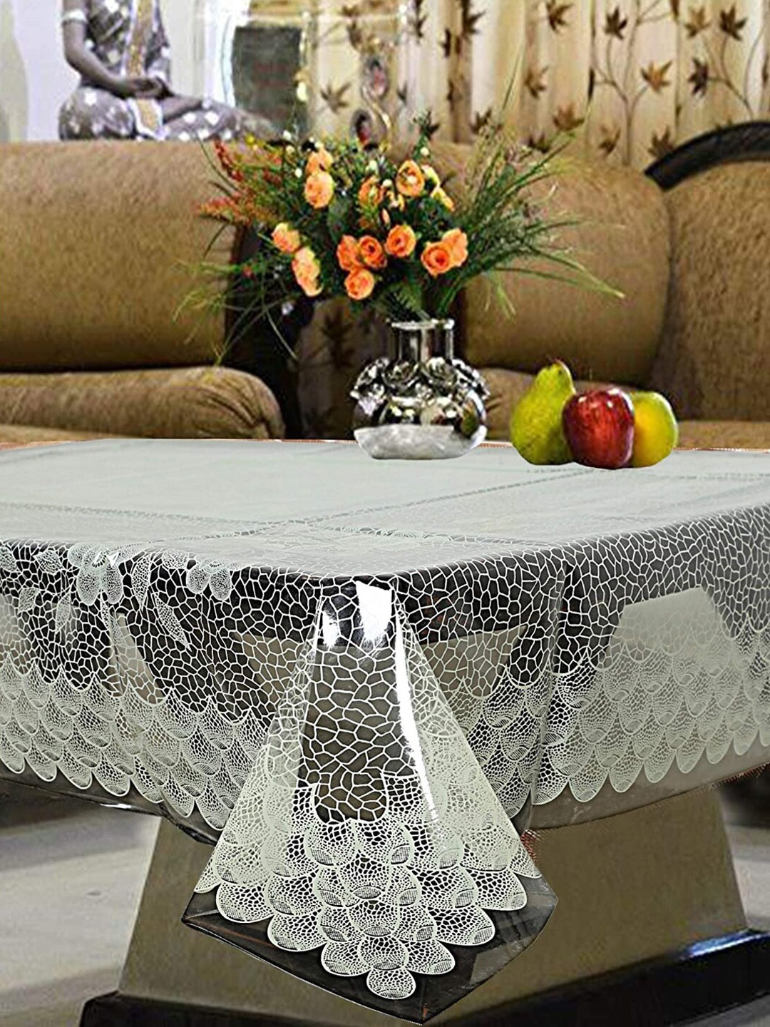 

Kuber Industries Cream-Coloured Self-Design 4-Seater Rectangular Table Cover