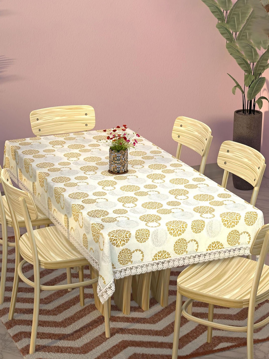 

Kuber Industries Cream-Coloured & Beige Self-Design 6-Seater Rectangular Table Cover