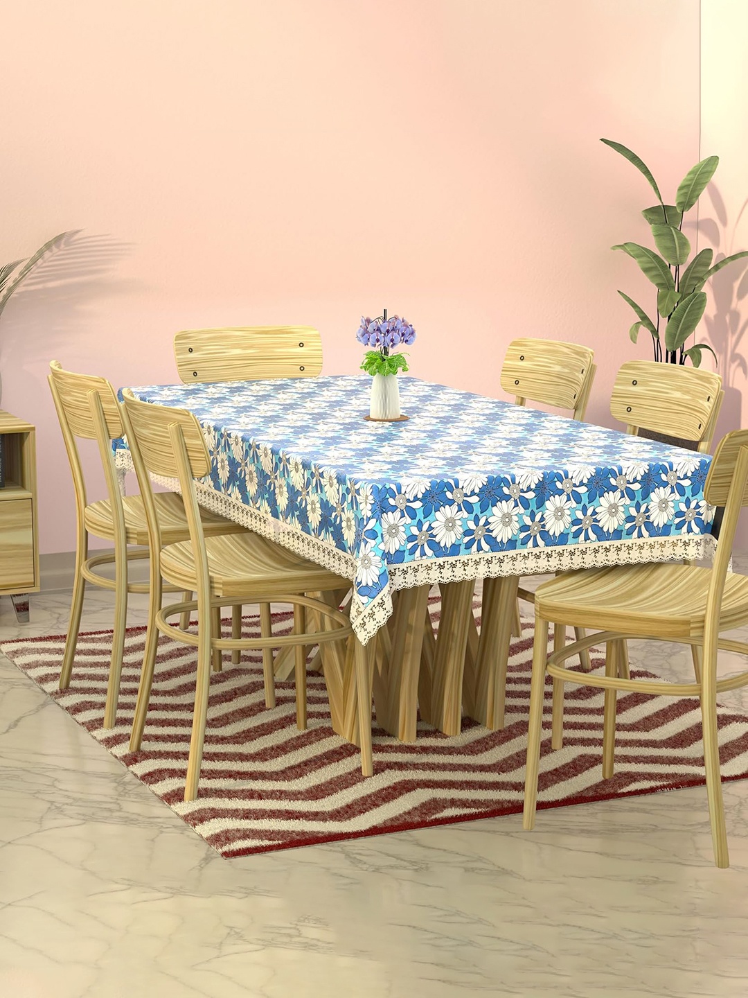 

Kuber Industries Blue & Grey Printed 6-Seater Rectangular Table Cover