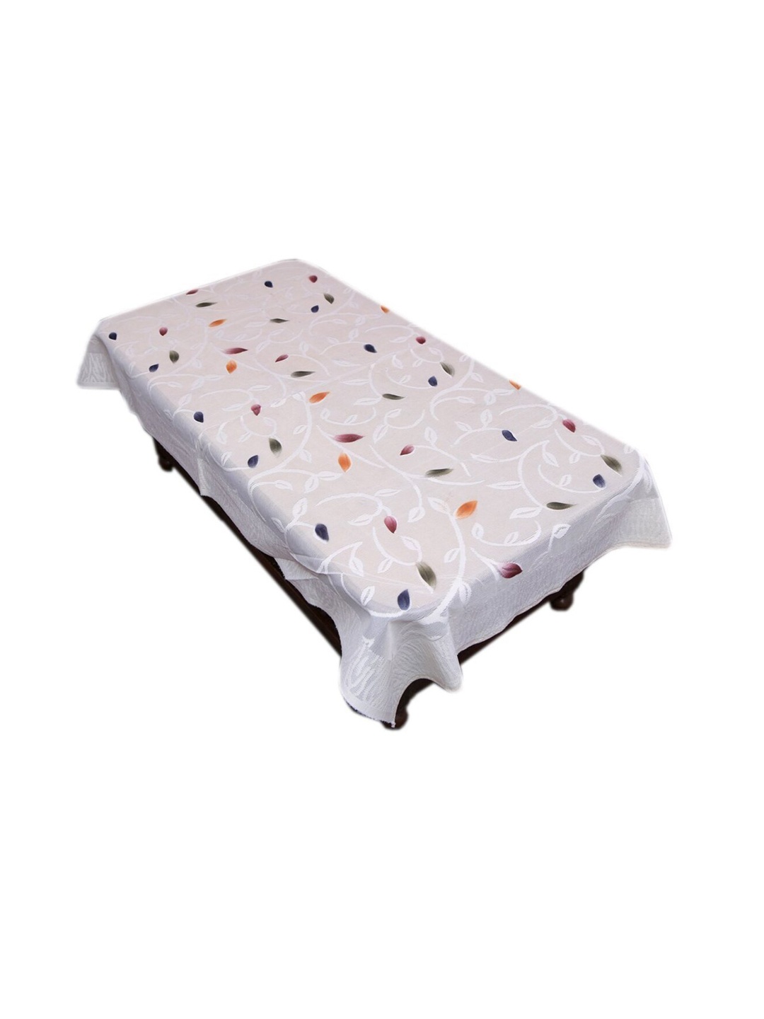 

Kuber Industries White & Red Self-Design Cotton 4-Seater Rectangular Table Cover