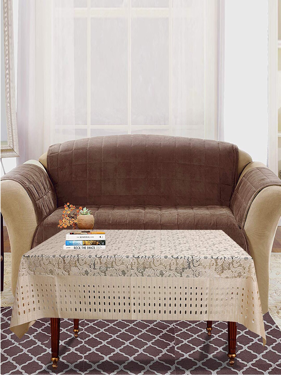 

Kuber Industries Beige Self-Design Cotton 4-Seater Rectangular Table Cover