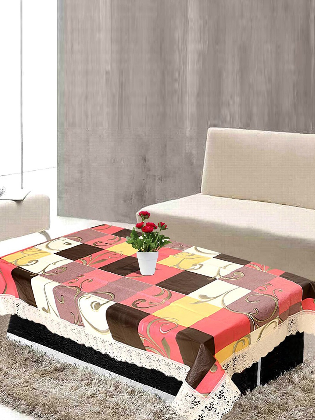 

Kuber Industries Cream-Coloured & Pink Printed 4-Seater Rectangular Table Cover