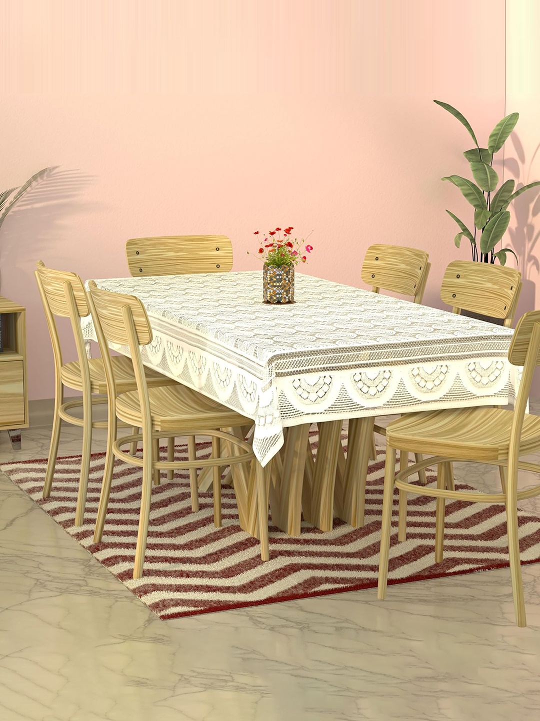 

Kuber Industries Cream-Coloured Self-Design Cotton 6-Seater Rectangular Table Cover